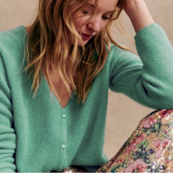 Sezane Sweaters - Sezane Barry Cardigan Aqua Sage Mohair Alpaca Knit Jumper Reversible Size Small